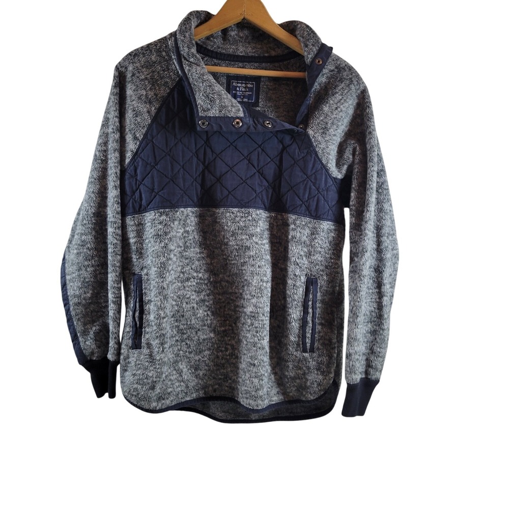 Abercrombie & Fitch Fleece Pullover‎ Womens M Grey Excellent Quilted Snap Neck